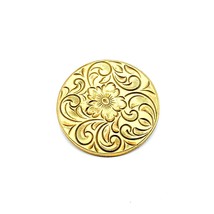 Vintage Lamode Engraved Brooch, Gold Tone Round Floral Lapel Pin - £29.68 GBP