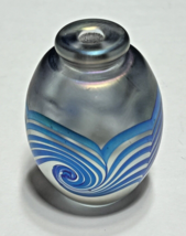 Eickholt Art Glass Perfume 1988 Silver Iridescent w Blue Pulled Swirl 3.5&quot; - $47.52