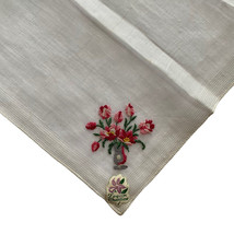Handkerchief White Hankie Floral Flowers Embroidered 11x11” Logan Creation - £8.80 GBP