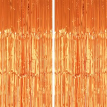 2 Pack 3.2x8.2 Feet Orange Foil Fringe Backdrop Curtains Metallic Tinsel Photo B - £19.82 GBP