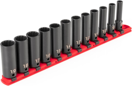 TEKTON 3/8 Inch Drive Deep 12-Point Impact Socket Set with Rail, 12-Piec... - £57.26 GBP