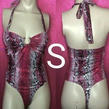 Pink Shiny Snake Skin Sexy Summer Bodysuit Size S - £15.44 GBP