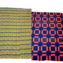 Vintage 60s 70s Psychedelic Patchwork Quilt Queen Reversible Red Blue Green - £77.11 GBP