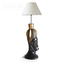 West African Hand carved Wooden Home Decor Baule Mask Gold and Black Table Lamp - £260.41 GBP