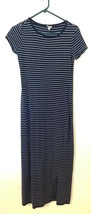 Merona Women Striped Round Neck Short sleeved Knit maxi Dress Navy Blue White S - £10.21 GBP