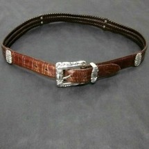 BRIGHTON GENUINE WOMEN&#39;S MEDIUM BROWN ALLIGATOR BRAIDED BELT (W28&quot; - W32... - $17.40