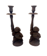 Vintage Cast Metal Iron Dogs Candlestick Candle Holder Set of 2 Dog Deco... - £38.69 GBP