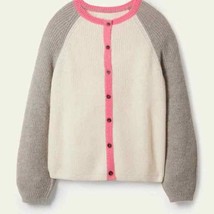 Boden Fluffy White Gray Colorblock Wool Blend Yarn Cardigan Size 8 - £47.87 GBP