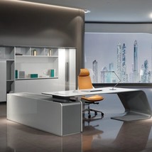 CEO Boss L Shape with Drawer White Luxury Office Furniture Manager High Tech Mod - £2,010.44 GBP