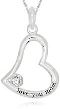 925 Sterling Silver Simulated Cubic Zirconia I Love You Mom Heart Pendant 18&#39; - £47.08 GBP