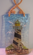 Vintage Stained Glass Picture 4 1/2&quot; Cape Lighthouse Nautical BLACK/WHITE - £14.38 GBP