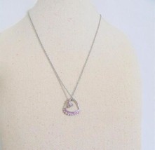 Department Store 17&quot; Silver Tone Pink Crystal Heart Pendant Necklace N1078 - $15.35