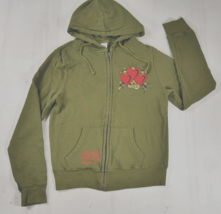 Ed Hardy Christian Audigier Green Love 3 Hearts Hoodie Sweatshirt Wms Medium Vtg - £55.05 GBP