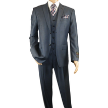 Mens Vitali Three Piece Suit Vested Sheen Sharkskin Business M3090 Navy blue image 5