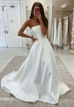 White Strapless Satin Long Prom Dresses,Simple Wedding Dress - £119.83 GBP
