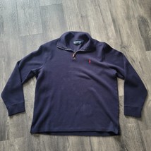Vintage Polo Ralph Lauren Navy Blue Ribbed Quarter Zip Sweater Size XL Red Pony - £14.02 GBP