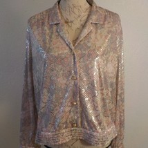 VTG 80s Lori of California Shiny Pink Floral Blouse Shirt Silver ButtonU... - £12.40 GBP