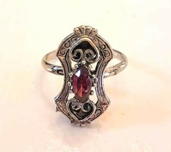 VOGUE Birthstone Ring adjustable February faux Amethyst &amp; Silver tone Sc... - £15.75 GBP