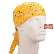 Gold Yellow Paisley Fitted Bandana w/TIES Head Wrap Skull Cap Doo Do Du Rag Tied - £7.07 GBP