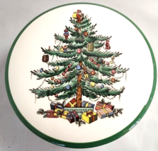 Spode Christmas Tree Candy Box &amp; Lid Earthenware Made England Green Trim... - $23.38
