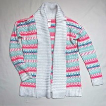 White Neon Knit Cardigan Sweater Girl’s Large 10/12 Draped Collar Preppy... - $17.82