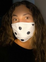 Reusable Face Mask Protective White Mouth Cover Black Polka Dots for Kid... - $8.96