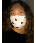 Reusable Face Mask Protective White Mouth Cover Black Polka Dots for Kid... - $8.96