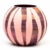 B2 Studio Hand Painted Pink Round Vase With Stripes 7&quot;x7&quot;x6&quot; - £59.35 GBP