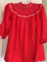 Vintage Handmade Toddler Girl Dress Red White Smocked, lace. - £11.46 GBP