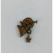 Vintage Angel Blowing Trumpet With Dangling Star Gold Tone Lapel Hat Pin - $8.25