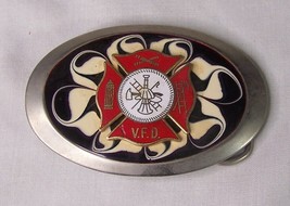 Vintage Art Deco Volunteer Fireman Belt Buckle Enameled - £13.15 GBP