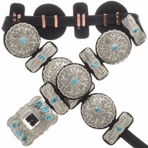 Navajo Old Pawn Style Turquoise Stamped Silver Concho Belt Full Size Concha - £874.34 GBP