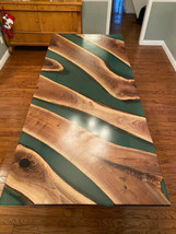Live edge Green Epoxy Resin Wooden River Style Dining top coffee table 24&quot;x48&quot;in - £1,398.87 GBP