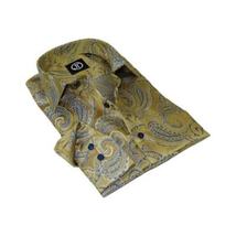 Men's Silky Paisley Floral Shirt By JT Milano AVM Turkey Slim Fit 6001-21 Gold image 6