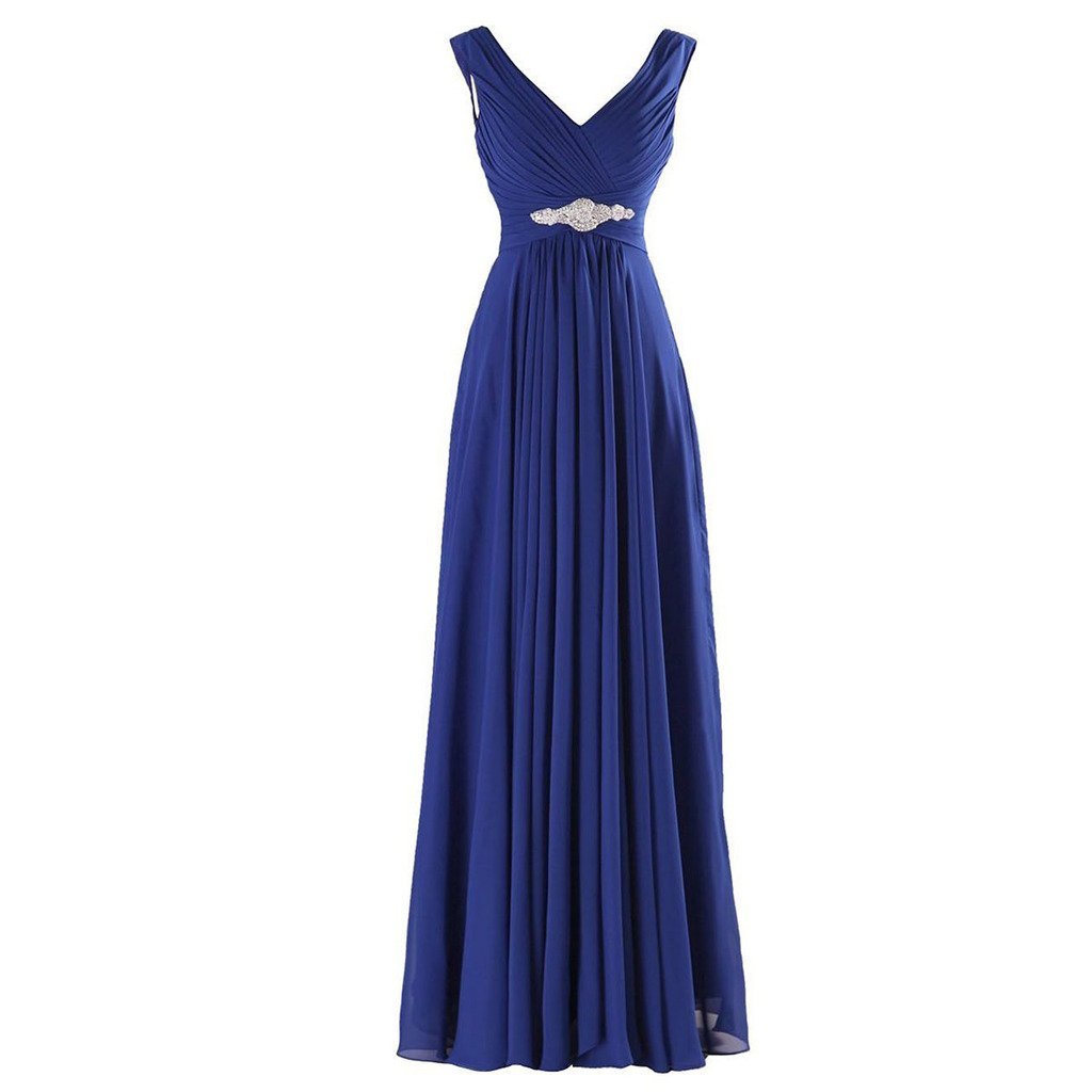 Kivary V Neck Beaded Long A Line Chiffon Formal Prom Dresses Corset Bridesmaid G