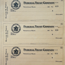 1920 Federal Trust Checks Lot of 3 City Hotel Waterville Maine 619-621 F... - $29.99