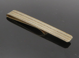 925 Sterling Silver &amp; 12K GOLD - Vintage 2 Tone Linear Striped Tie Clip ... - £38.65 GBP