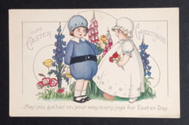 Boy Giving Girl Flowers Glad Easter Greetings Postcard UNP Stecher c1910s - £6.26 GBP