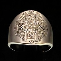 Sterling silver ring Celtic Cross Runes Irish Knot symbol Ireland high polished  - £60.32 GBP