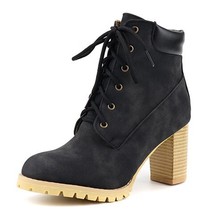 Casual riding boots round toe ankle boots lace-up color matching platform black  - £51.53 GBP
