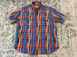 VINTAGE Orvis Shirt Mens XXL Short Sleeve Plaid Bright Colors Orange Blu... - $27.71