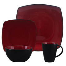 Gibson Soho Lounge 16 Piece Square Stoneware Dinnerware Set in Red and Black - £84.87 GBP