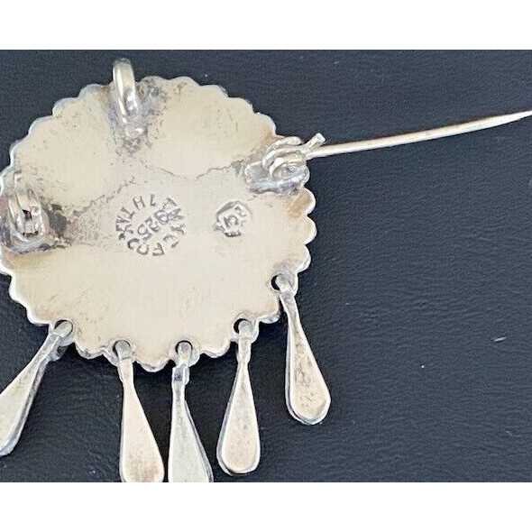 Vintage Taxco 925 Sterling Silver & Turquoise Inlaid Fringed Sky Item image 5