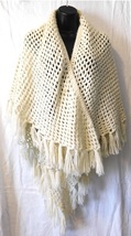 Women&#39;s Ivory Soft Crochet Fringe Boho Gypsy Shawl Wrap - $28.04