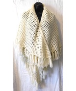Women&#39;s Ivory Soft Crochet Fringe Boho Gypsy Shawl Wrap - £22.36 GBP
