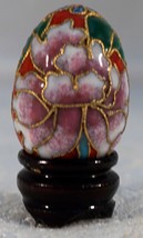 Bright &amp; Colorful Chinese Miniture Cloisonne Egg &amp; Wooden Stand - $25.99