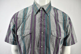 Vtg Wrangler Western Striped New Wave Snap Plaid Short Sleeve Rockabilly Shirt L - £29.49 GBP