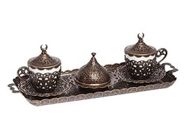 LaModaHome Moon Antique Copper Espresso Coffee Cup with Saucer Holder Lid Tray a - £44.27 GBP