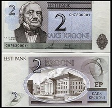 Estonia P85b, 2 Kroon, geographer Karl Emst von Baer/ Rartu University U... - £1.59 GBP