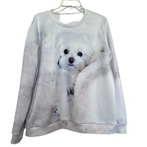 Womens Sweatshirt White 2XL Animal Print Maltese Puppy Dog Long Sleeve Pullover - £15.03 GBP